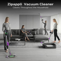 Zipappli Cordless Vacuum Cleaners for Home, 8-in-1 with Anti-Tangling Brush/LED Display, Self-Standing Lightweight for Pet Hair, Carpets & Hard Floors